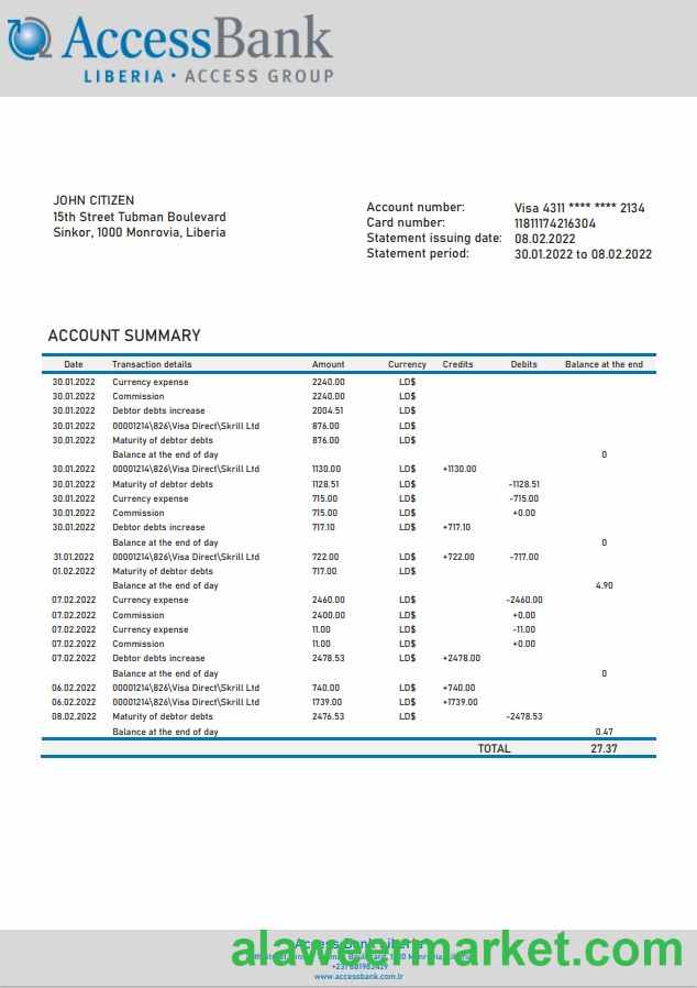 Liberia Access Bank statement